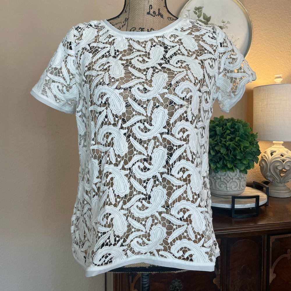 NWT Loft White Paisley Pattern Crotched Open Top